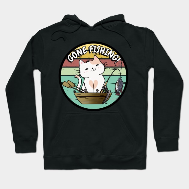 Cute white cat has gone fishing Hoodie by Pet Station